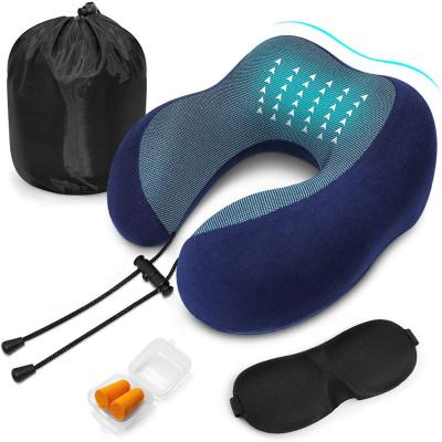 China Comfortable Memory Foam Travel Neck Pillow with 3D Contoured Eye Masks Earplugs and Reusable Bag for sale