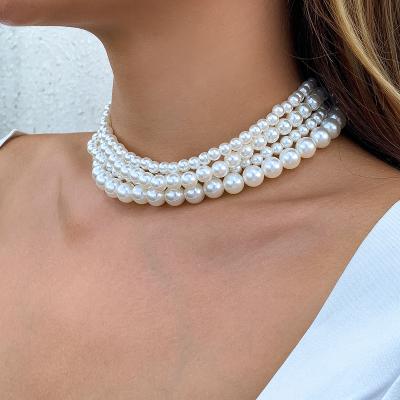 China Multilayer Layered Necklace Women's Clavicle Ladies Collar Imitation Jewelry Mother Pearl Necklace Product Champion Retro for sale