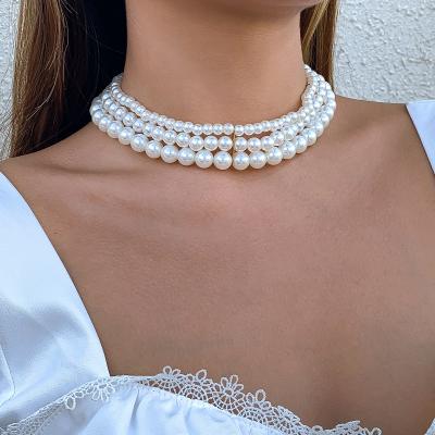 China New Necklace Limited Edition Imitation Freshwater Pearl Set Ladies Short Silver Necklace Layered Custom Jewelry for sale