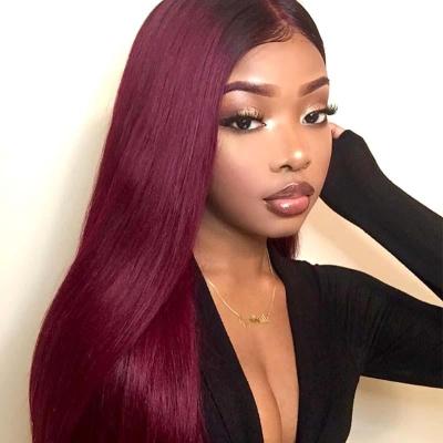 China Body Wave 99j Red Color Long Silky Straight Lace front Wig for Fashion Women Heat Resistant Natural Looking Hair Wig for Party Cosplay for sale