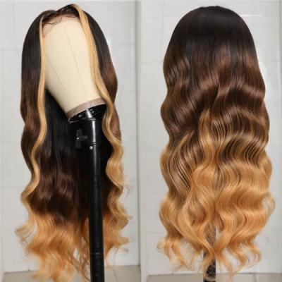 China Body Wave Highlight Color Body wave Pre Plucked Honey Blonde Wig Brazilian Human Hair lace closure wig with baby hair HD Lace Closure Wigs for sale