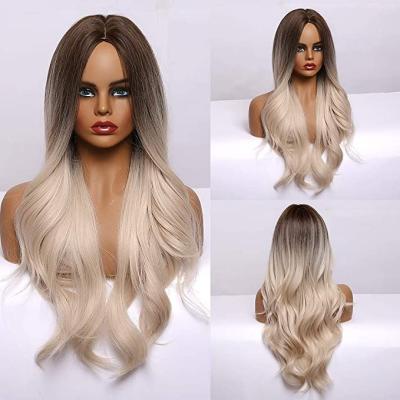 China Body Wave Immediate Delivery 13*5*1 Lace Front Synthetic Wigs Ombre Light Blonde Platinum Hair Wig Long Wavy HAIR for sale