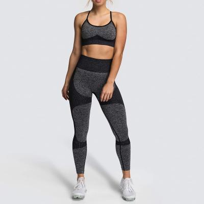 China European American Lady Breathable Quick Dry Fashion Yoga Cross Vest Suit Sports Pants Fitness Running Seamless Bra Set Women for sale