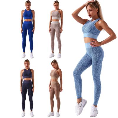 China High Waist Lady Fitness Pants Yoga Women Snake Pattern Sports Suit Seamless Large Size Four Way Hip Lift Bra Vest Sports Wear Set for sale