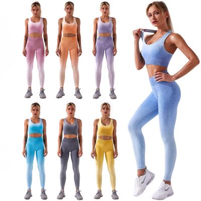 China New Fashion Women Four Way Stretch Tie Lady Fitness Pants High Waist Dye Sports Seamless Hip Lift Suit Yoga Bra Vest Sportswear Set Yoga Clothes for sale