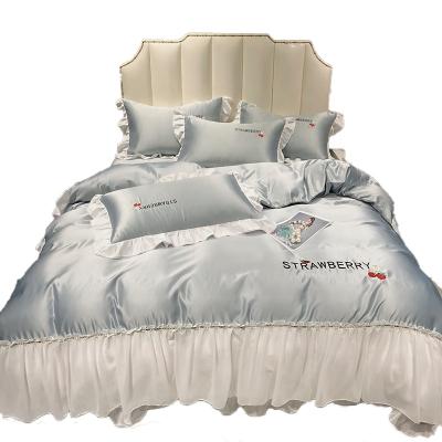 China Nondisposable Wind Fairy Ice Bedding Four-Piece Silk Princess Washed Silky Nude Summer Sleep Comforter Sheet for sale