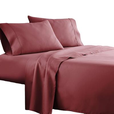 China Nondisposable Four-piece solid-color 100% polyester bedding single sheets and pillowcases are fade resistant and machine washable for sale