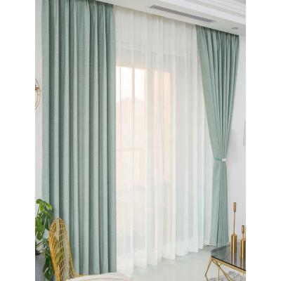 China 100% Polyester Hot Sale Bedroom Bay Window Mint Green Blackout Blackout Curtain Insulated Nordic Minimalist Non-Perforated Fabric for sale