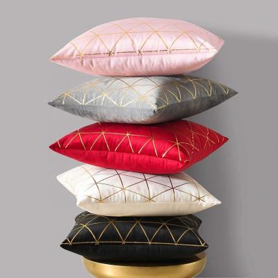 China Central Institute of Statistics sale anti dust mite geometric triangle pillow velvet warm nordic style sofa bronzing pillow bedroom cushion back decoration for sale