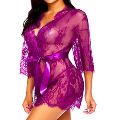 China High quality sex lingerie fun sexy pajamas tops for women long sleeve transparent jumpsuit sex lace pajamas for sale