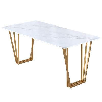 China Easy Clean Nordic Dining Table Chipboard Furniture Stone Modern Simple Rectangle Dining Table Set Marble Top Dining Table for sale