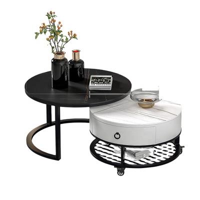 China Nordic modern round marble tea table combination around storage furniture metal creative lightweight luxury coffee table for sale