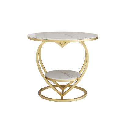 China Double Layers Round Table Household Bedroom Bedside Table Simple Modern Simple Iron Chipped Stone Living Room Sofa Balcony Side for sale