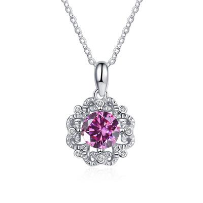 China Romantic GEMS LADY S925 Sterling Silver Fine Jewelry For Women Vintage Style 1 Carat Customized Multi Cuts Moissanite Pendant Necklace for sale