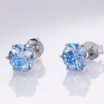 China 1ct Moissanite 925 Sterling Silver White Gold Plated Silver Blue Ear Studs For Women Men Royal Blue Green Moissanite Stud Earrings for sale