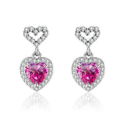 China Sterling Silver Stud Women Wedding Engagement Moissanite Pink Silver Earring Drop Cut 1ct Moissanite Earrings 925 Grad Heart Moissanite Earring for sale