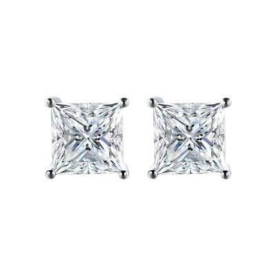 China Princess Cut Moissanite Silver Vvs Uproot Earrings For Lady 1ct*2 925 Sterling Silver Charm Earrings For Women Dating Party Gift for sale