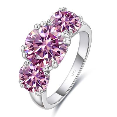 China Hiphop round cut 925 sterling silver ring moissanite color stone ring vvs three color D true gra moissanite pass pink diamond test for sale