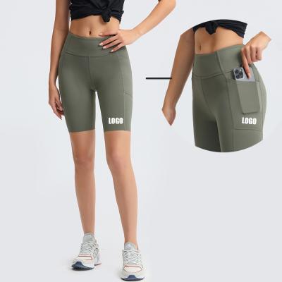 China 2021 Female Solid Color Leisure Training Fitness Biker Breathable Quick Dry Breathable Shorts With Side Pockets for sale