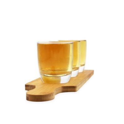 China Durable Hot Selling 6 Cups Shot Glass Rack Wooden Tray With Handle Wine Bottle Tray for sale