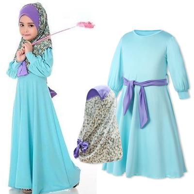 China Children's spring and autumn 879 children's long-sleeved Muslim three-piece dress Hijab dress + flower for sale