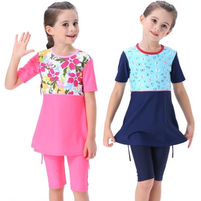 China Muslim two-piece bathing dresses girls soft swimwear and headscarf children's clothing sets muslim swimwear for sale