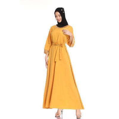 China Hot Selling Dry Cleaning Women's Lace Stitching Retro Big Swing Skirt Muslim National Style Long Sleeve Islamic Clothing for sale