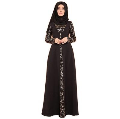 China Dry Cleaning Best Selling Lace Stitching Retro Big Swing Muslim Dress Long Sleeve Slim Dress for sale