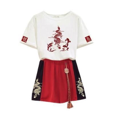 China Embroidery Parent-child Equipment Chinese Style High Quality Family Outfits Embroidery Suit Cloth Shorts Sleeve Suit for sale