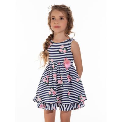 China Wholesale Breathable Girls Dresses Summer Dress Blue Stripe Printing Princess Dresses Cotton Children's Clothing Girl for sale