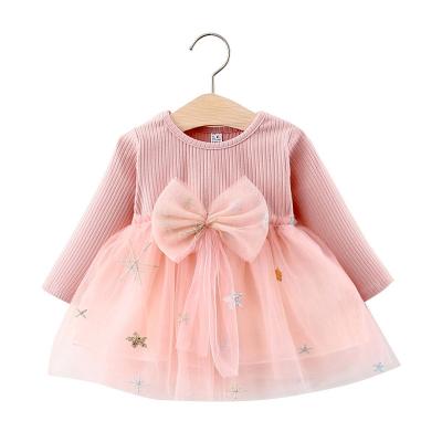 China Long-sleeved large bow pure color girls' dresses viable children's dress Autumn Princess Dress Girls' clothing for sale