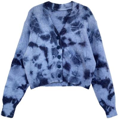 China Hot Fashion Breathable Autumn Winter Tie Die Drop Good Quality New Shoulder Retro Cardigans For Lady Women Sweaters Tops for sale