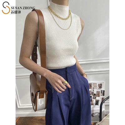 China Other Women Sweater Knitted Tops Turtle Neck Sleeveless Sweaters Cotton Roman Thin Korean Fashion French Comfortable 2021 Spring Summer for sale