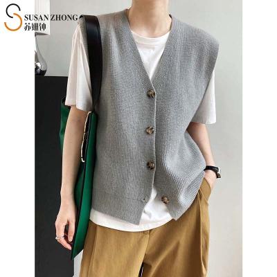 China Autumn Female Knit Vest Fall Vest Women's Sweater Elegant V-Neck Sleeveless Tops Single Breasted Korean Fashion New Vintage Vest Tops for sale