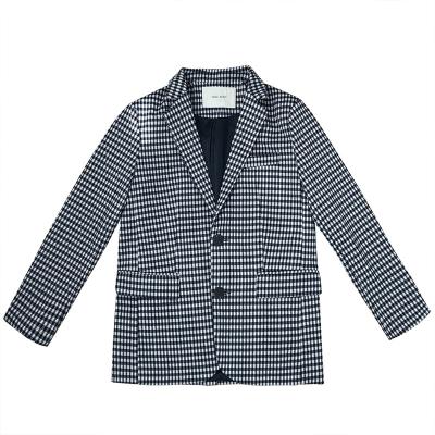 China Hot Sale Good Quality Spring Autumn Anti-Shrink Flap Pockets Single Breasted Check Pattern Loose Straight Blazer For Women for sale