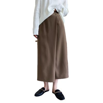 China New Fashion Anti-Static Good Quality Elegant Button Fly Pleated Back Spring Midi Pencil Long Straight Skirts For Women for sale