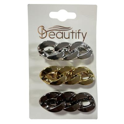 China Metallic Hair Rack 3 Count Chain Clips Non Slip Barrettes For Women And Girls Matte Or Shiny Bright Color Clips for sale