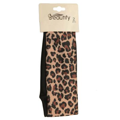 China Extra Long Strong Hair Band Grip Hair Holder 2pcs Non-slip Headwraps Elastics For Women And Girls Fashion Leopard Print Color Headband for sale