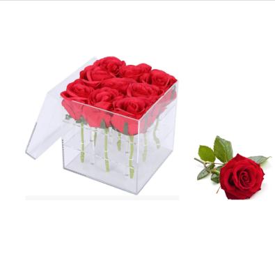 China Wholesale Supermaket Real 9 Holes Natural Eternal Everlasting Roses Box Acrylic Flower Packaging Box for sale