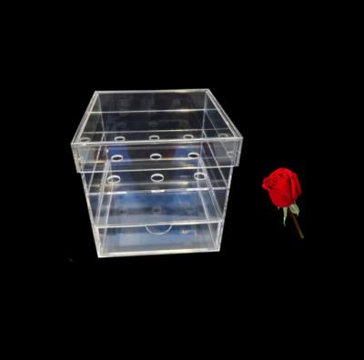 China Acrylic Clear Acrylic Preserved 9 Box Rose Flowers Box Rose Acrylic Gift Flower Box With Drawer for sale