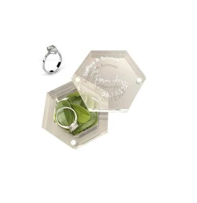 China Custom Jewelry Sotrage Personalized Clear Hexagon Engraved Acrylic Hexagon Acrylic Wedding Ring Bearer Box for sale