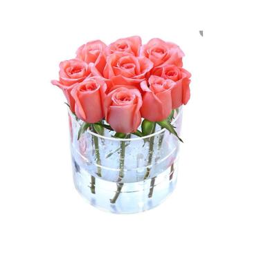 China Modern Customized Customized Box Clear Acrylic Printing Logo Round Acrylic Flower Box With Lid for sale