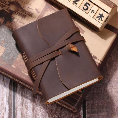 China Larger Magnetic Image Add To Compare Share Brown Crazy Horse Leather Journal Cover Vintage Replaceable Inner Leather Planner Refill for sale