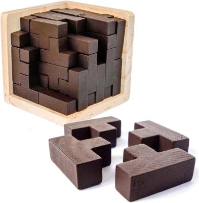 China Wooden Cartoon Toy Brain Teaser Puzzle Cube Puzzles Logic T Shaped Jigsaw Puzzle Educational Toy for Kids and Adults for sale