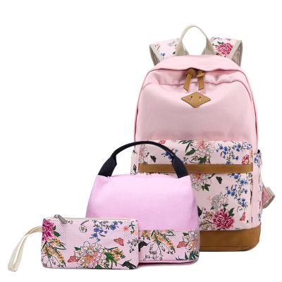 China 3pcs/Set Girl's New Waterproof Backpack Custom Printing Leisure Canvas Schoolbag Travel Backpack With USB Filling for sale