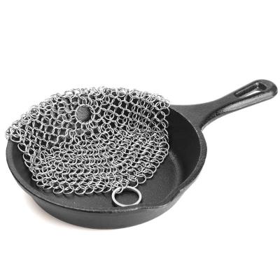 China Long Lifespan Round 7 Inch 316 Stainless Steel Cast Iron Chainmail Scrubber Net / Cleaning Brush Pot for sale