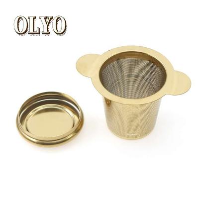 China Viable Hot Sale Gold Color Stainless Steel Wire Mesh Tea Infuser Strainer With Lid for sale