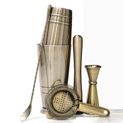 China Viable Mixology Bartender Kit Stainless Steel Bronze Bar Tools Professional Boston Cocktail Shaker Set for sale