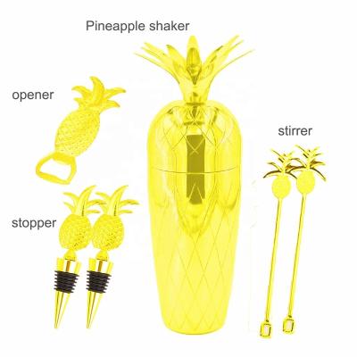 China Amazon bar gift stainless steel gold pineapple shaker bar set tool gift viable luxury cocktail shaker set for sale