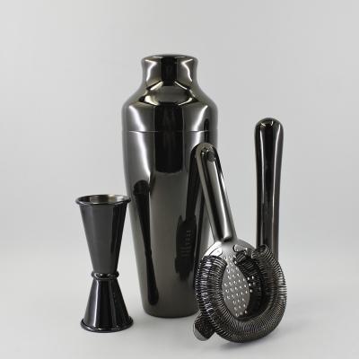 China 4pcs Bartender Tools Sustainable Black Martini Cocktail Shaker Set With Small Gauge Strainer for sale